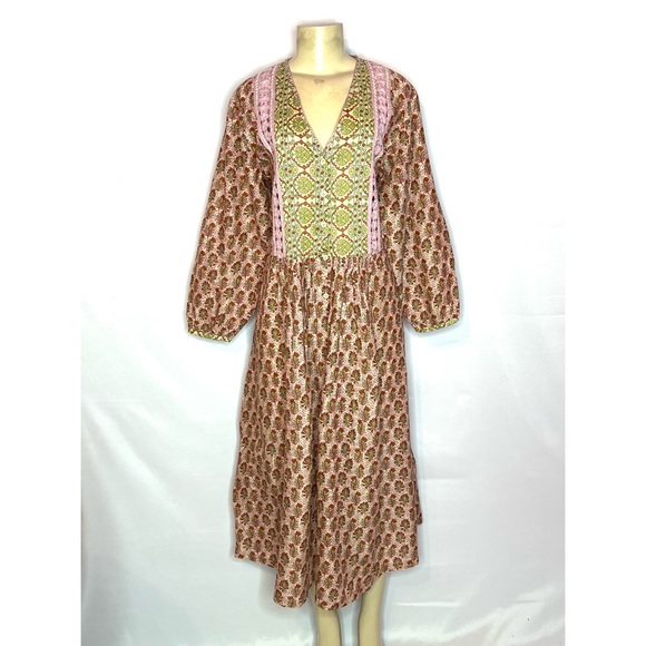 ZARA THE ROSIE DRESS PINK MULTI FLORAL PEASANT DRESS W/EMBROIDERED INSERTS MED - Picture 2 of 6